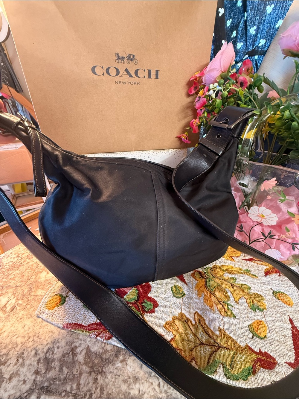 COACH Black Leather Shoulder Hobo Bag